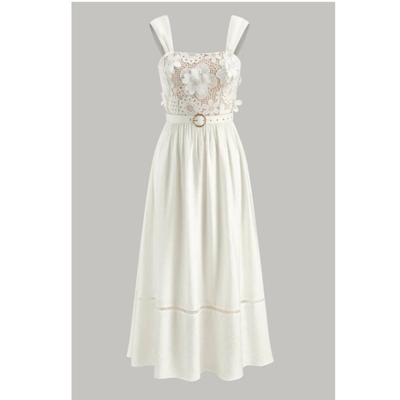 NWT Commense White Floral 3D Lace Maxi Dress - Picture 7 of 16